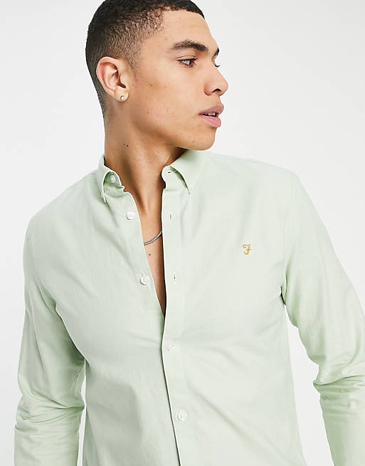 cowboy Manufacturer tie Farah Brewer shirt in mint green | ASOS