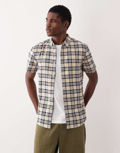 Farah Brewer short sleeve logo shirt in gray plaid - view 1