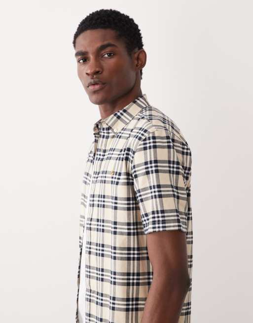 Farah Brewer short sleeve logo shirt in grey check, 3 of 5