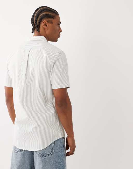 Farah Brewer short sleeve logo striped shirt in brown/white, 3 of 5