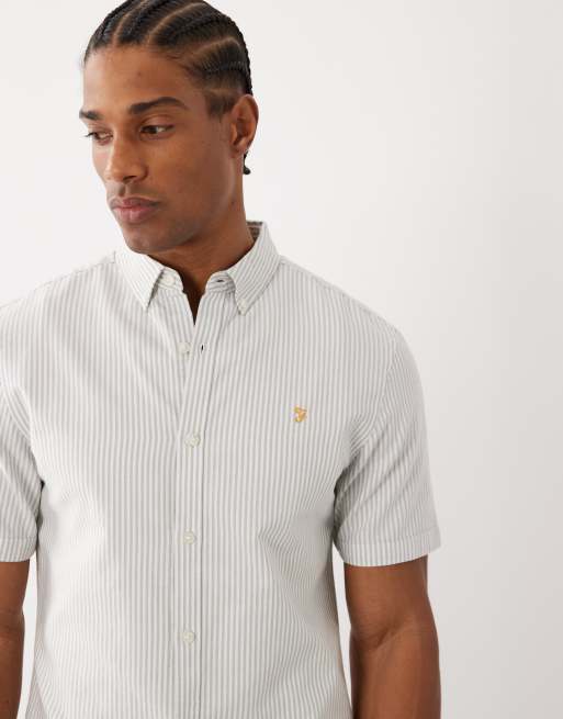 Farah Brewer short sleeve logo striped shirt in brown/white, 5 of 5