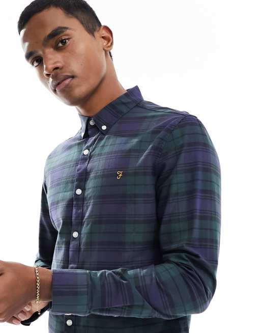 Farah Brewer slim fit check shirt in green 