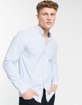 Brewer slim fit cotton oxford shirt in blue-Blues