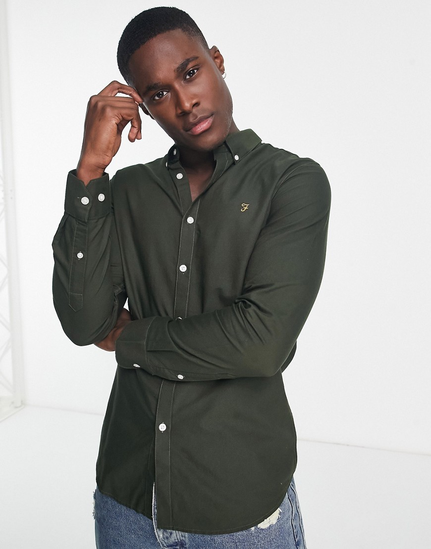 Brewer slim fit cotton oxford shirt in green