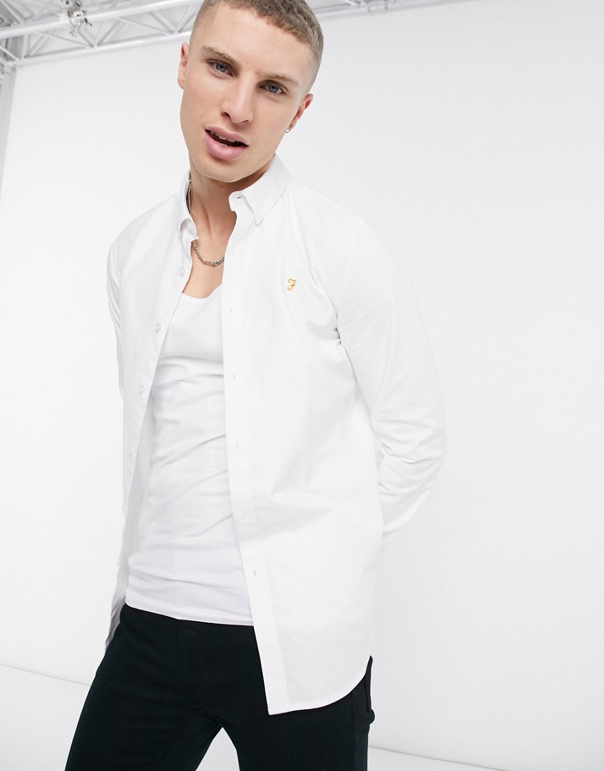 Farah Brewer slim fit cotton oxford shirt in white