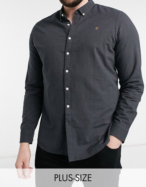 Farah Brewer slim fit logo oxford shirt in dark grey
