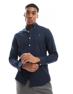 Brewer slim fit long sleeve oxford shirt in black