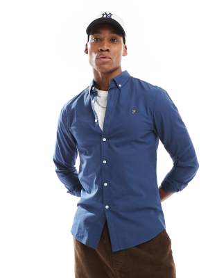 Farah Farah Brewer slim fit long sleeve oxford shirt in blue