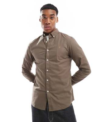 Farah Farah Brewer slim fit long sleeve oxford shirt in khaki green