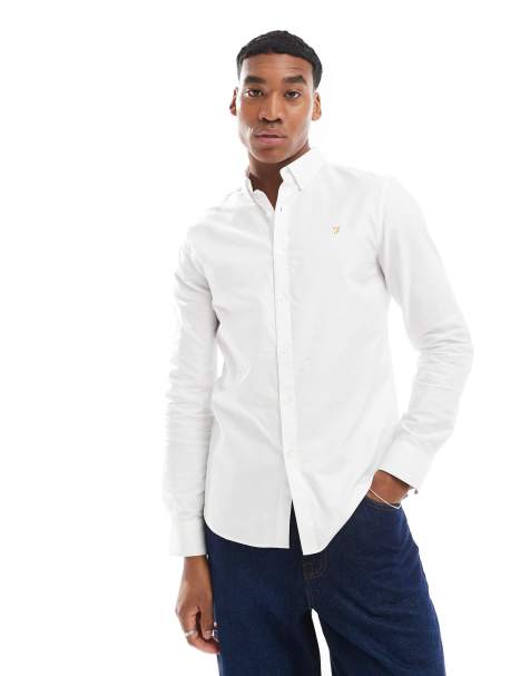 Farah Brewer slim fit long sleeve oxford shirt in white - view 1