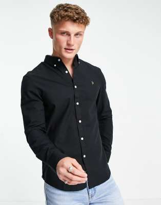Farah Farah Brewer slim fit long sleeve shirt in black