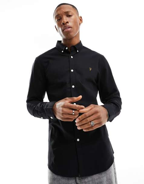 Farah Brewer slim fit long sleeve shirt in black - view 1