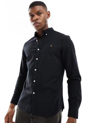 Brewer slim fit long sleeve shirt in black