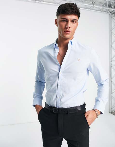 Farah Brewer slim fit long sleeve shirt in blue  - view 1