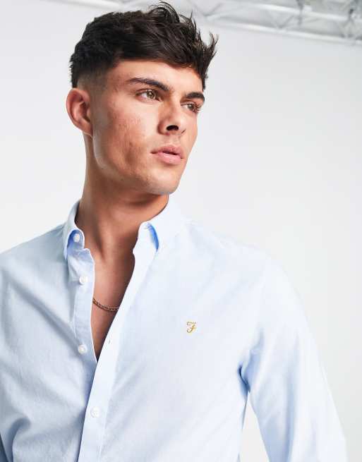 Farah Brewer slim fit long sleeve shirt in blue , 3 of 4