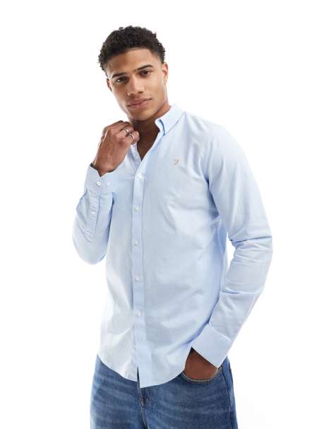 Farah Brewer slim fit long sleeve shirt in light blue - view 1