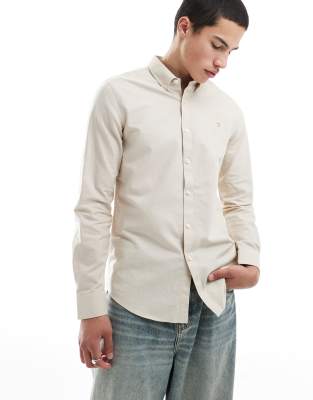 Farah Farah Brewer slim fit long sleeve shirt in off white
