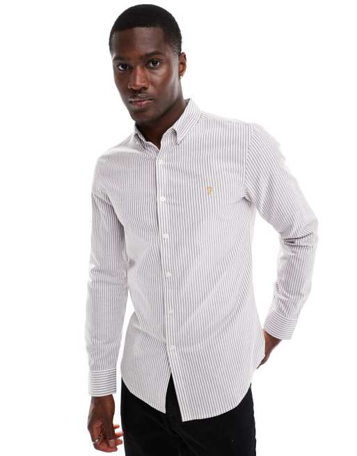 Farah Brewer slim fit long sleeve stripe shirt in multi 