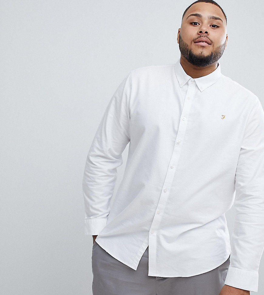 Farah - Brewer - Slim-fit overhemd met knopen in wit, exclusief bij ASOS