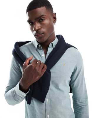 [Farah] Farah Brewer slim fit oxford long sleeve shirt in light green XXL Mid Green