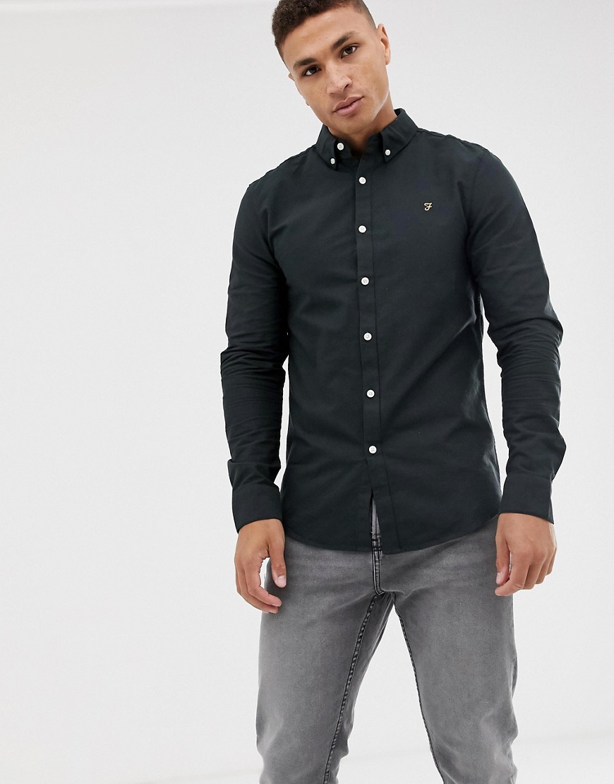Farah - Brewer - Slim-fit Oxford overhemd in zwart