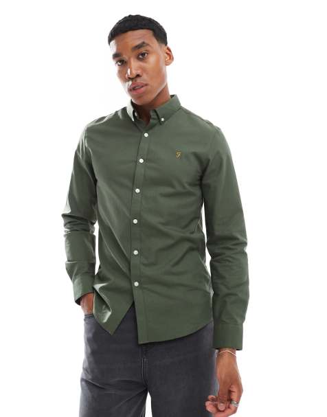 Farah - Brewer - Slim-fit Oxford overhemd met lange mouwen in bosgroen - view 1