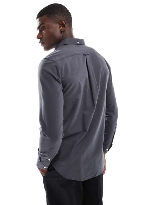 Farah - Brewer - Slim-fit oxford overhemd met lange mouwen in donkergrijs, 2 van 4