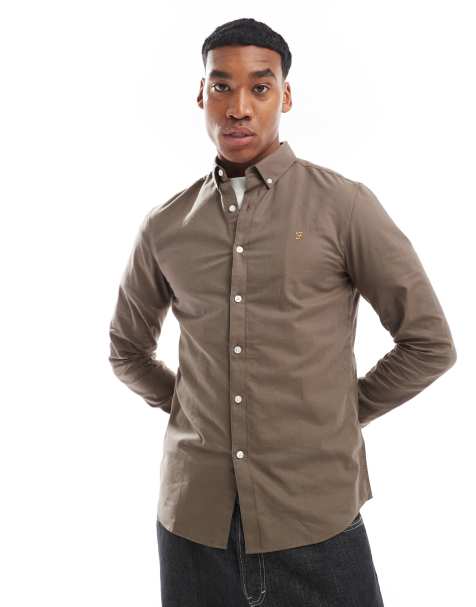 Farah - Brewer - Slim-fit Oxford overhemd met lange mouwen in kakigroen - view 1