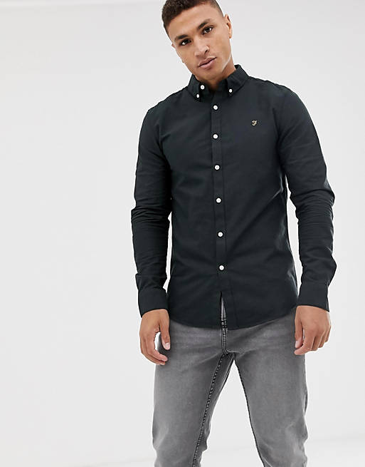 light's will do wipe out Farah Brewer slim fit oxford shirt in black | ASOS