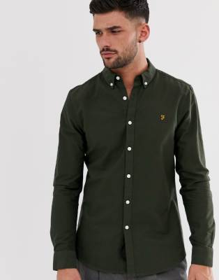 FARAH BREWER SLIM FIT OXFORD SHIRT IN GREEN,F4WS4054 357