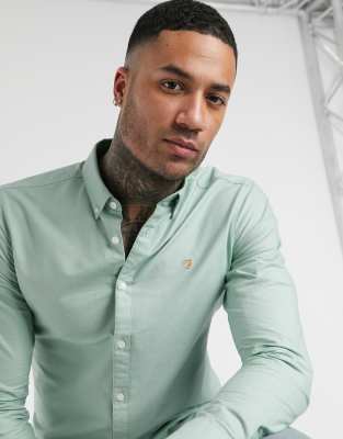 farah brewer slim fit oxford shirt in green