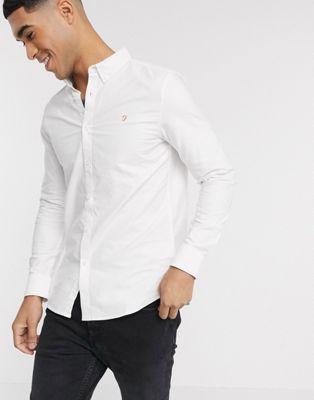 FARAH BREWER SLIM FIT OXFORD SHIRT IN WHITE,F4WS4054 104