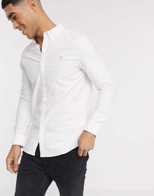 Farah Brewer slim fit oxford shirt in white