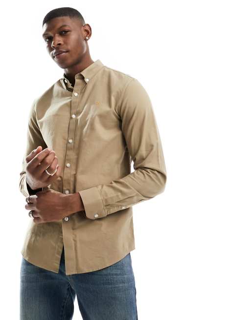 Beige slim best sale fit dress shirt