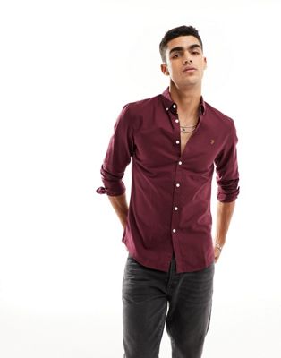brewer slim fit shirt in burgundy-Red