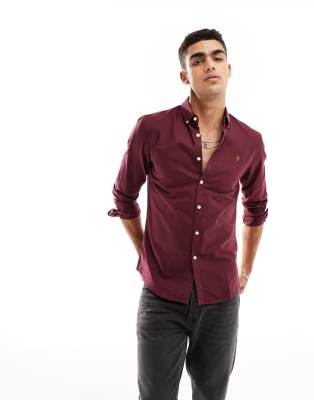 Farah Brewer Slim Fit Cotton Oxford Shirt In Burgundy - Red