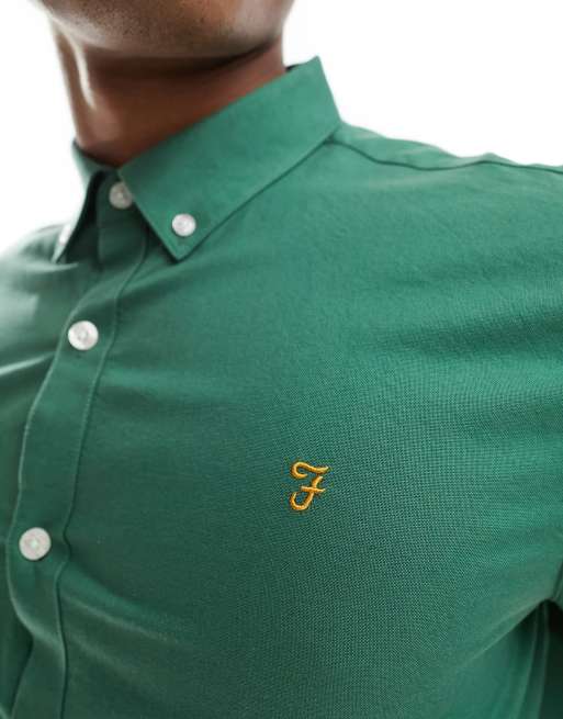 Farah brewer slim fit shirt in green, 3 of 4