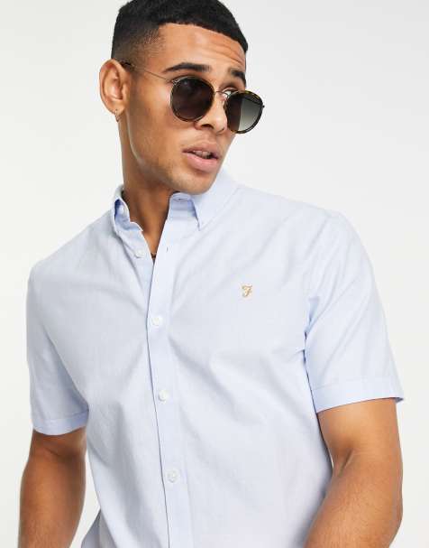 Farah Brewer slim fit short sleeve shirt in blue  