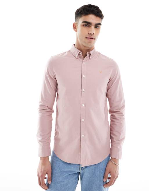 Farah Brewer slim fit short sleeve shirt in dark pink 
