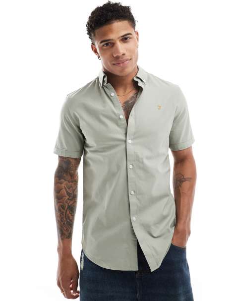 Farah Brewer slim fit short sleeve shirt in green - view 1
