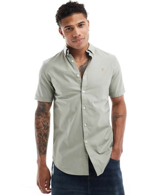 Farah Brewer slim fit short sleeve shirt in green ASOS