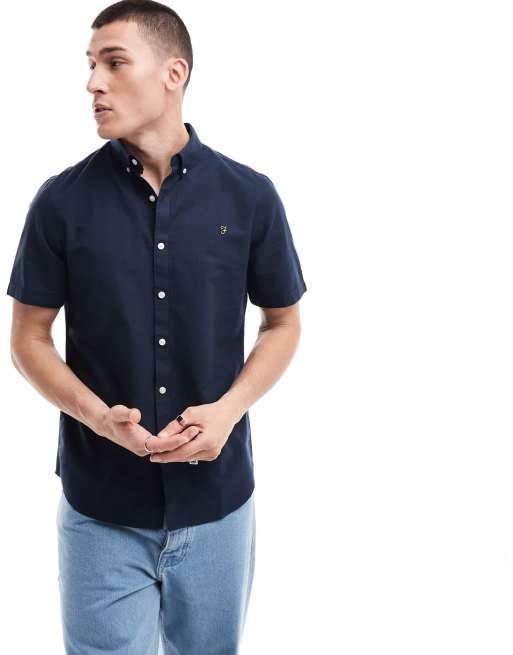 Farah Brewer slim fit short sleeve shirt in navy 