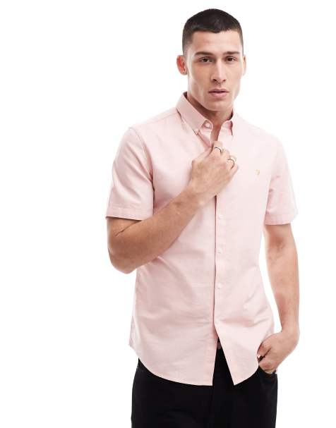 Farah Brewer slim fit short sleeve shirt in pink  - view 1