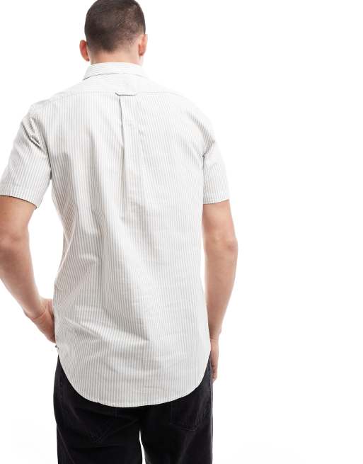Farah Brewer slim fit stripe short sleeve shirt in white | ASOS