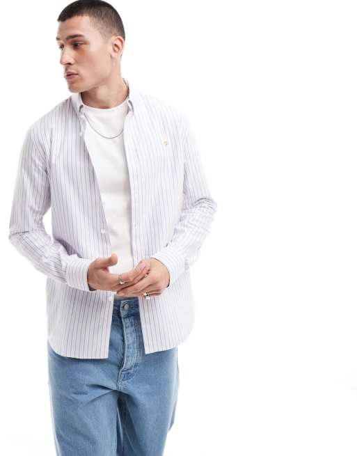 Farah Brewer stripe long sleeve shirt in blue and pink 