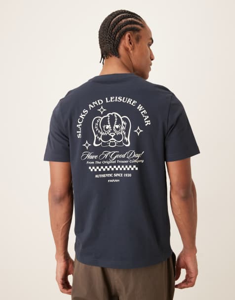 Farah – Byron – Granatowy T-shirt z krótkimi rękawami i nadrukiem na plecach - view 1