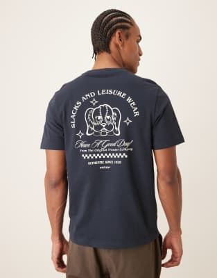 Farah Byron Short Sleeve Graphic T-shirt With Back Print In Navy