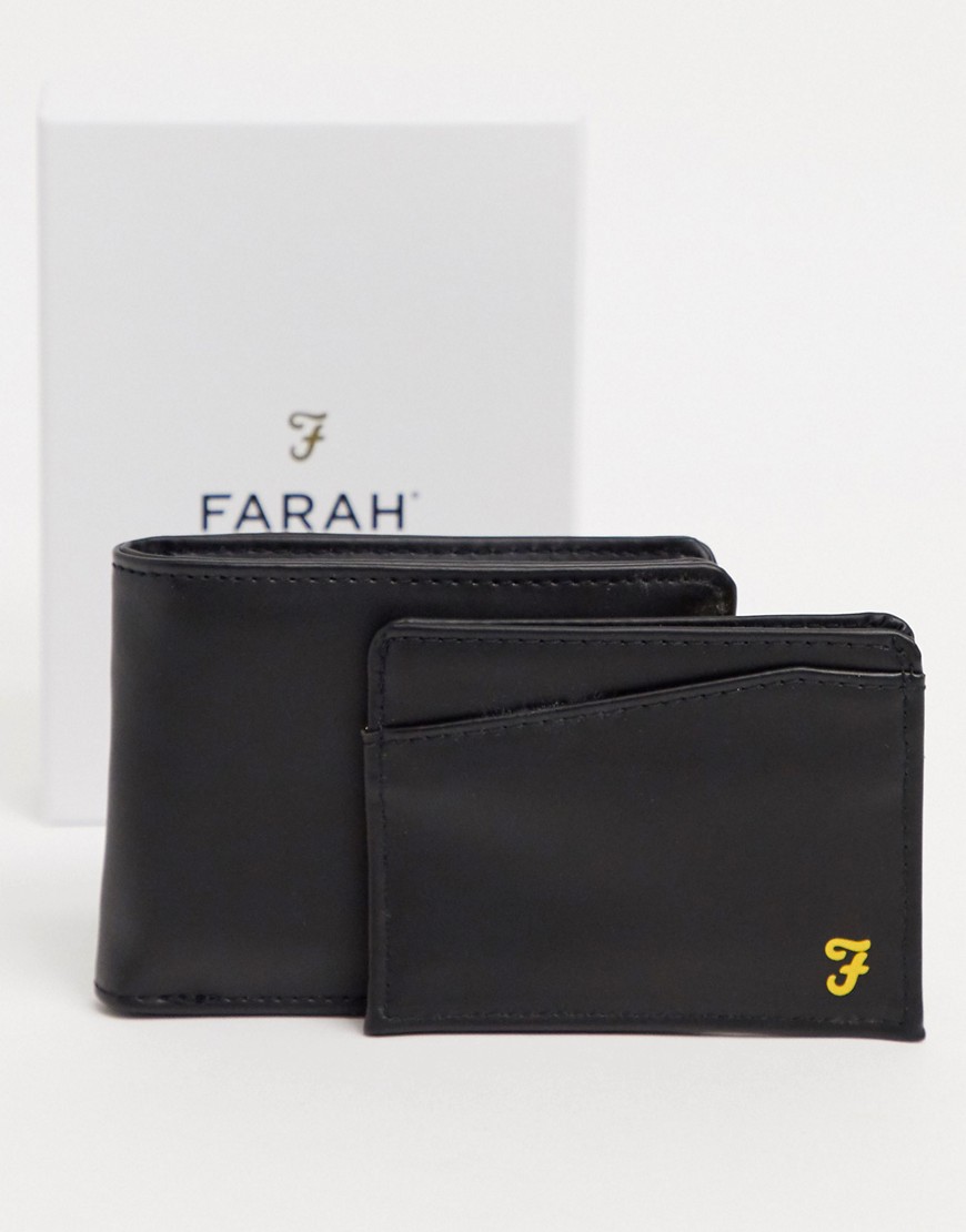 Farah - Cadeauset met leren portemonnee en kaarthouder-Zwart