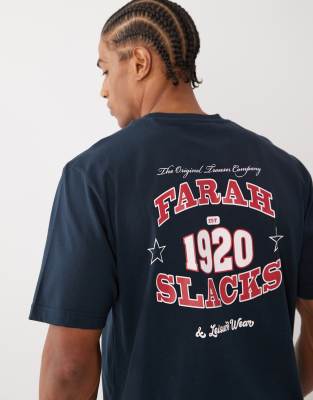 Farah Caligo Graphic Logo T-shirt With Back Print In Blue