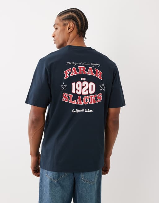 Farah - Caligo - T-shirt blu navy con logo e stampa sul retro, 5 di 5
